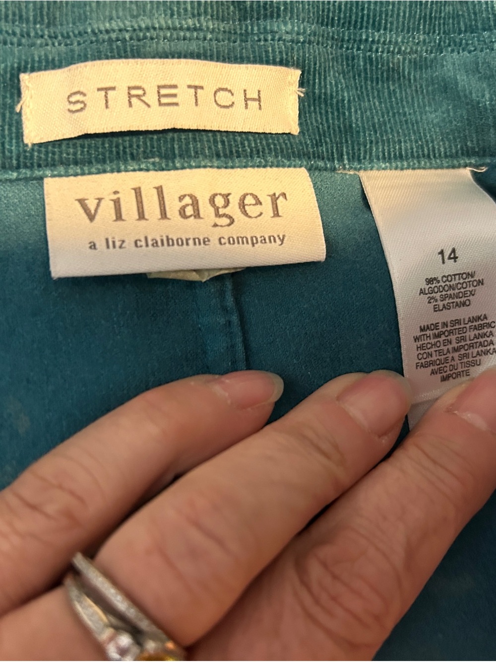 Liz Claiborne Teal Corduroy Blazer Jacket - Women's Vintage 14 Stretch - Picture 3 of 3